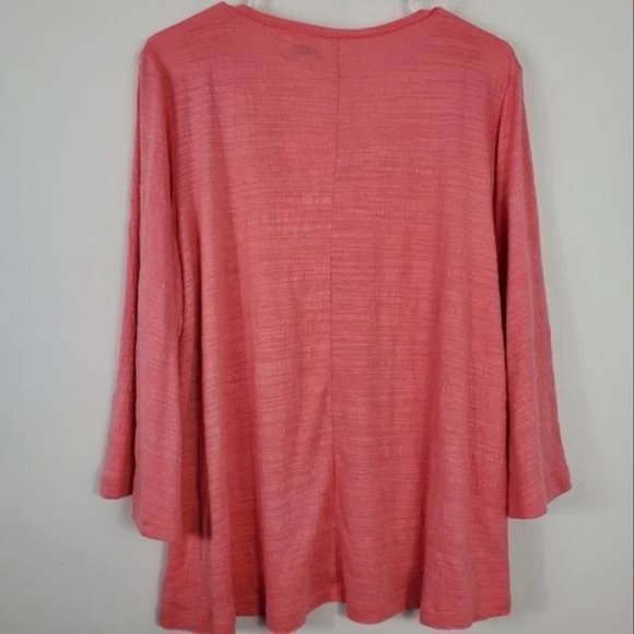 Wonderly Flowy Tunic Womens Size L Wide Flare Sleeve V Neck Coral Pink Classic - Picture 2 of 3